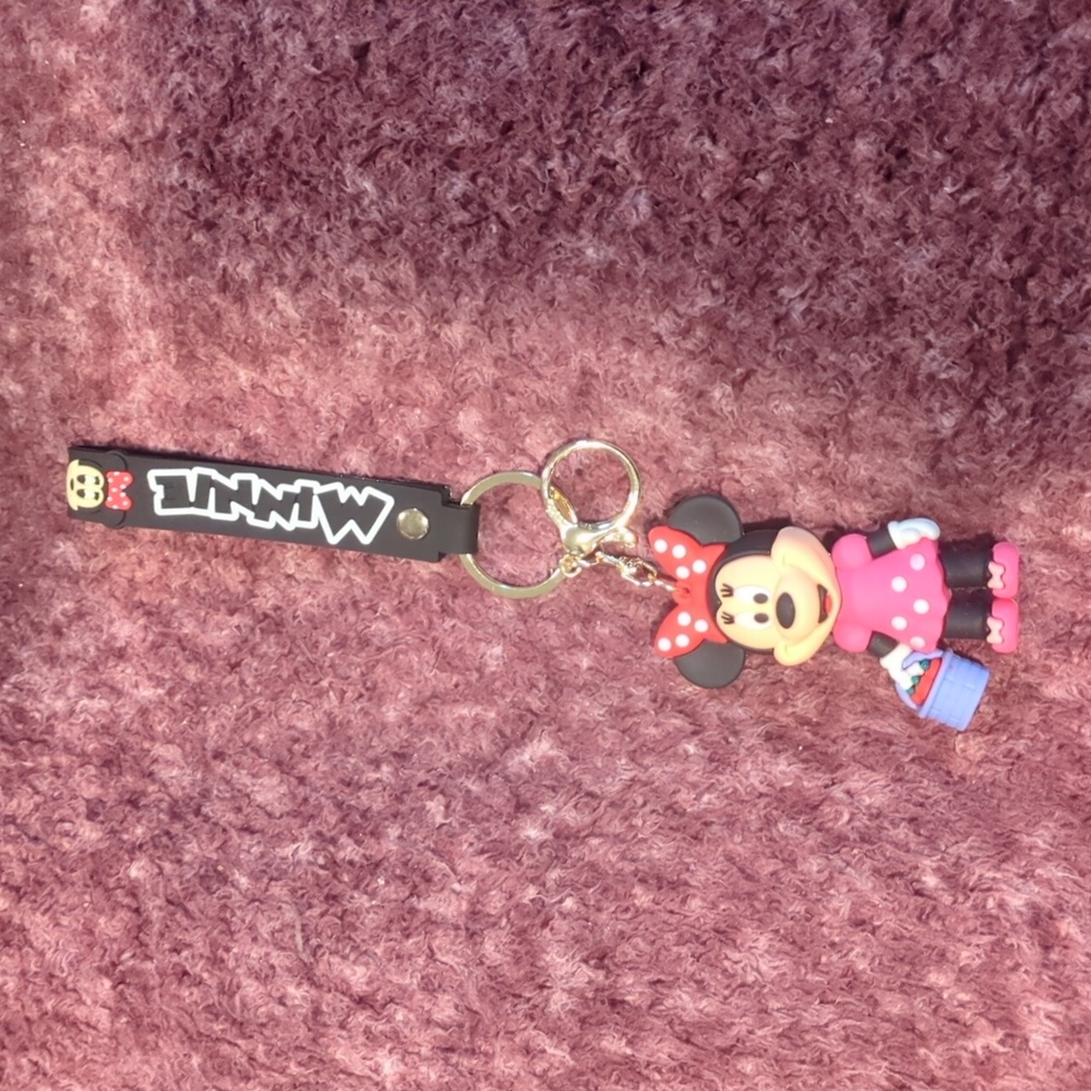 Minnie Mouse Pink Keychain With Wristlet New
